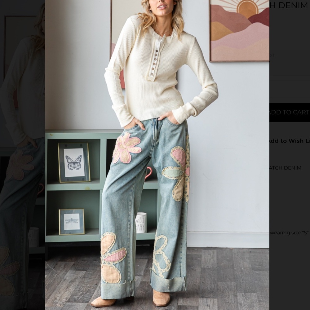 OLI AND HALI “ The Garden “ Oli & Hali Wide Leg Flower Patch Jeans BR53 - Picture 3 of 7